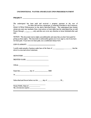 Unconditional Waiver and Release Upon Progress Payment