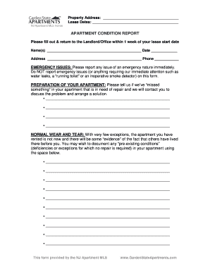 NJ Apartment Condition Report Form
