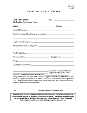 Giles County Public Schools Over The Counter Medication Permission Form