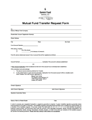 Mutual Fund Transfer Request Form