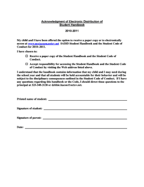 SAISD Student Handbook Acknowledgment Form