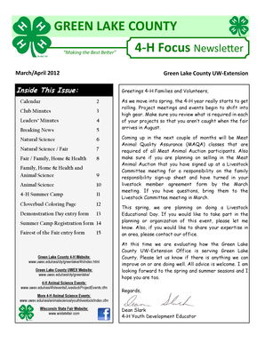 4H Focus Newsletter - greenlake uwex