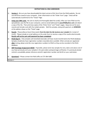 PAUS DNA Testing Order Form