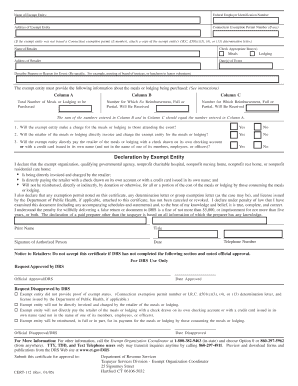 Connecticut CERT-112 Exempt Purchases of Meals or Lodging