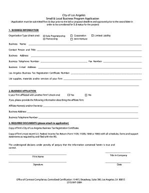 City of Los Angeles Small & Local Business Program Application