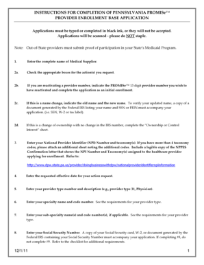 Pennsylvania Provider Enrollment Base Application
