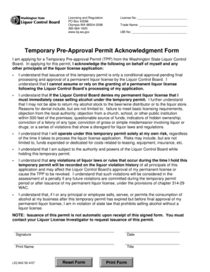 Temporary Pre-Approval Permit Acknowledgment Form