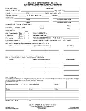 Subcontractor Prequalification Form