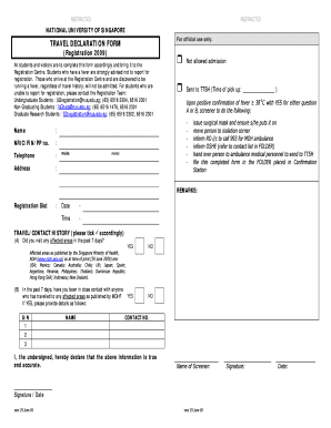 National University of Singapore Travel Declaration Form