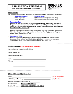 Application Fee Form for Graduate Coursework Programmes