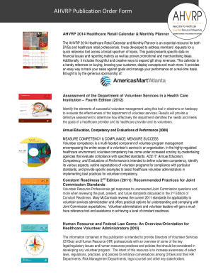 AHVRP Publication Order Form