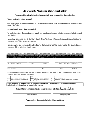 Utah County Absentee Ballot Application