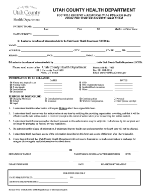 Utah County Health Department Release of Information Form