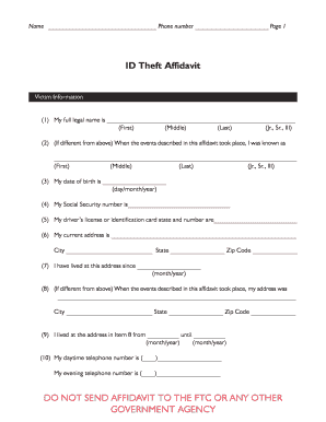 ID Theft Affidavit Form