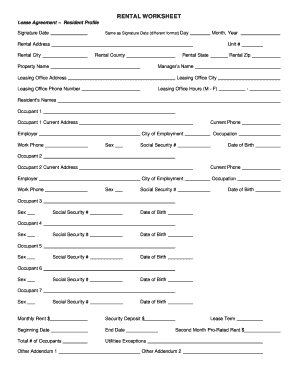 RENTAL WORKSHEET - Vasona Management