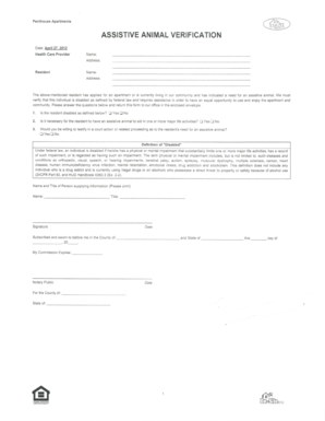 Assistive Animal Verification Form