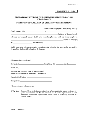 Statutory Declaration on Cessation of Employment