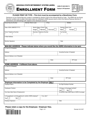 Arizona State Retirement System Enrollment Form