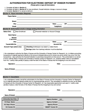 Authorization for Electronic Deposit of Vendor Payment