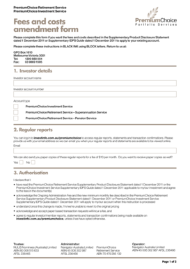 PremiumChoice Fees and Costs Amendment Form