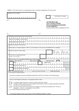 VAT Refund Claim for Non-EU Taxable Person