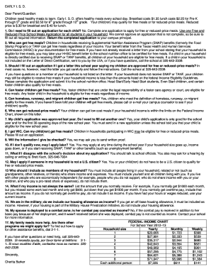 Early I.S.D. Multi-Child Free and Reduced-Price School Meals Application