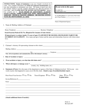 Alabama State Board of Adjustment Claim Form