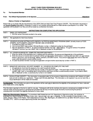 Adult Care Food Program Income Eligibility Form