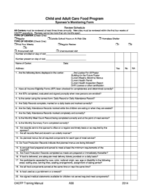 Child and Adult Care Food Program Sponsor’s Monitoring Form