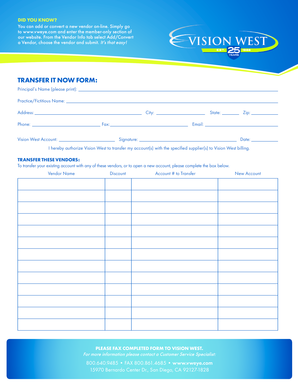 Vision West Vendor Transfer Form