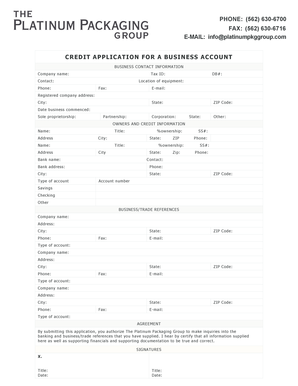 Credit application for business - 1 Credit Application - The Platinum Package Group