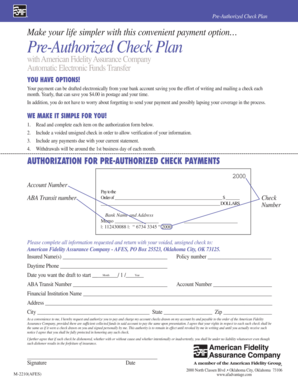 Pre-Authorized Check Plan Authorization Form