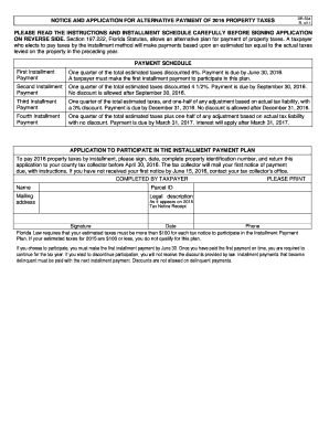 Florida 2016 Property Tax Installment Application