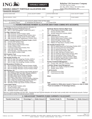Variable Annuity Portfolio Allocation and Transfer Request