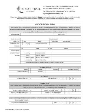 Forest Trail Academy Payment Authorization Form