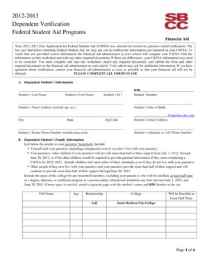 2012-2013 Dependent Verification Worksheet