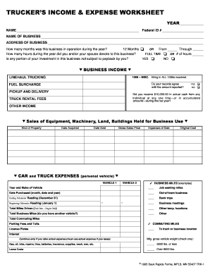 Trucker's Income and Expense Worksheet