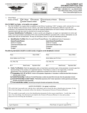 USA PATRIOT ACT INFORMATION Form 2324 - American Savings ...