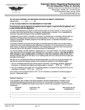 Important Notice Regarding Replacement of Life Insurance Policy or Annuity
