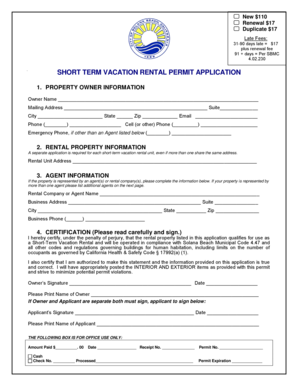 Short Term Vacation Rental Permit Application