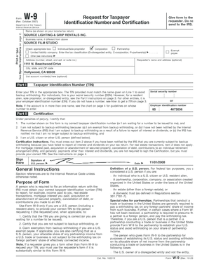 IRS Form W-9 Request for Taxpayer Identification Number and Certification