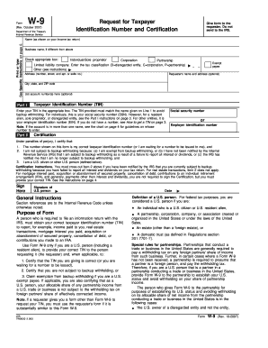 Form W-9 Request for Taxpayer Identification Number and Certification