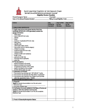 Early Learning Coalition Eligibility Review Checklist