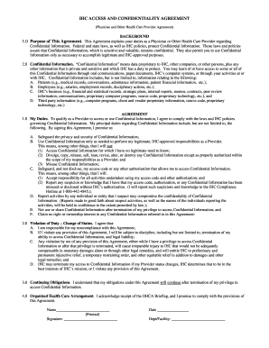 IHC Access and Confidentiality Agreement