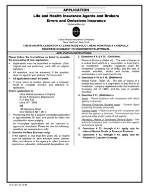 Life and Health Insurance Agents and Brokers Errors and Omissions Application