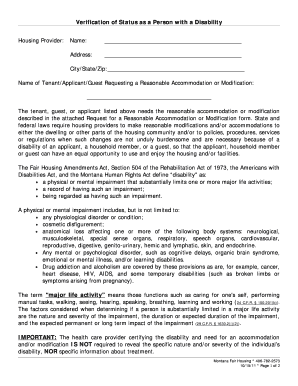 Verification of Disability Status for Housing Accommodation