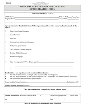 Montana OTC Medication Authorization Form