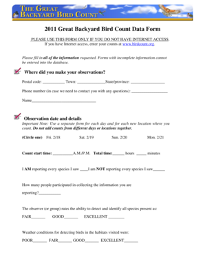 Great Backyard Bird Count Data Form