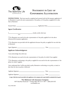 Statement in Lieu of Conforming Illustration