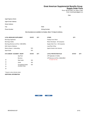 Great American Supplemental Benefits Group Supply Order Form